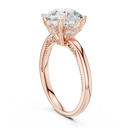 2.63ctw Round-Cut Diamond Solitaire Hidden Halo Engagement Ring | Solid Gold