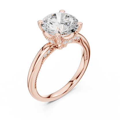 2.63ctw Round-Cut Diamond Solitaire Hidden Halo Engagement Ring | Solid Gold