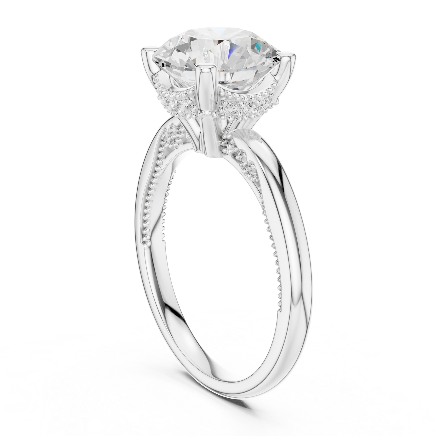 2.63ctw Round-Cut Diamond Solitaire Hidden Halo Engagement Ring | Solid Gold