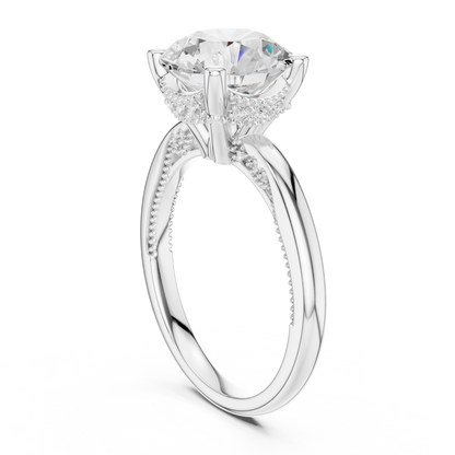 2.63ctw Round-Cut Diamond Solitaire Hidden Halo Engagement Ring | Solid Gold