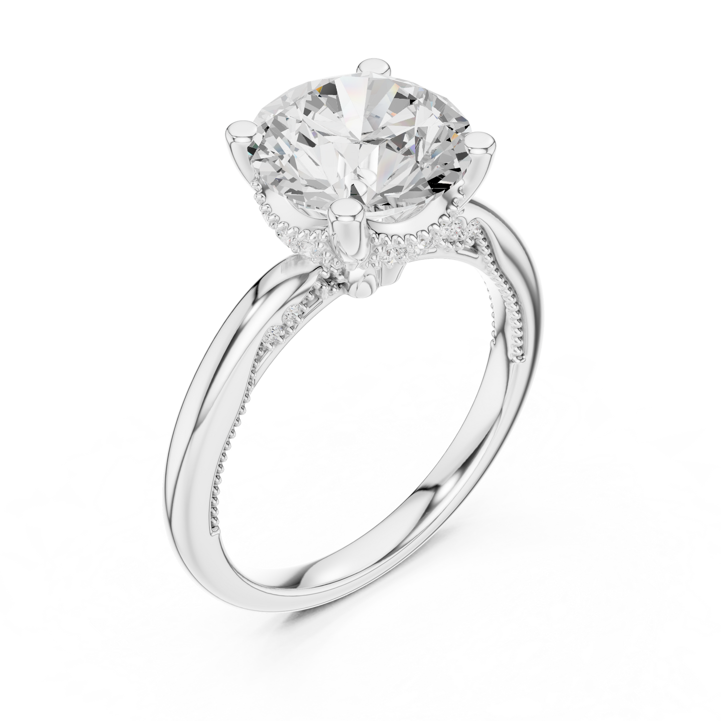 2.63ctw Round-Cut Diamond Solitaire Hidden Halo Engagement Ring | Solid Gold