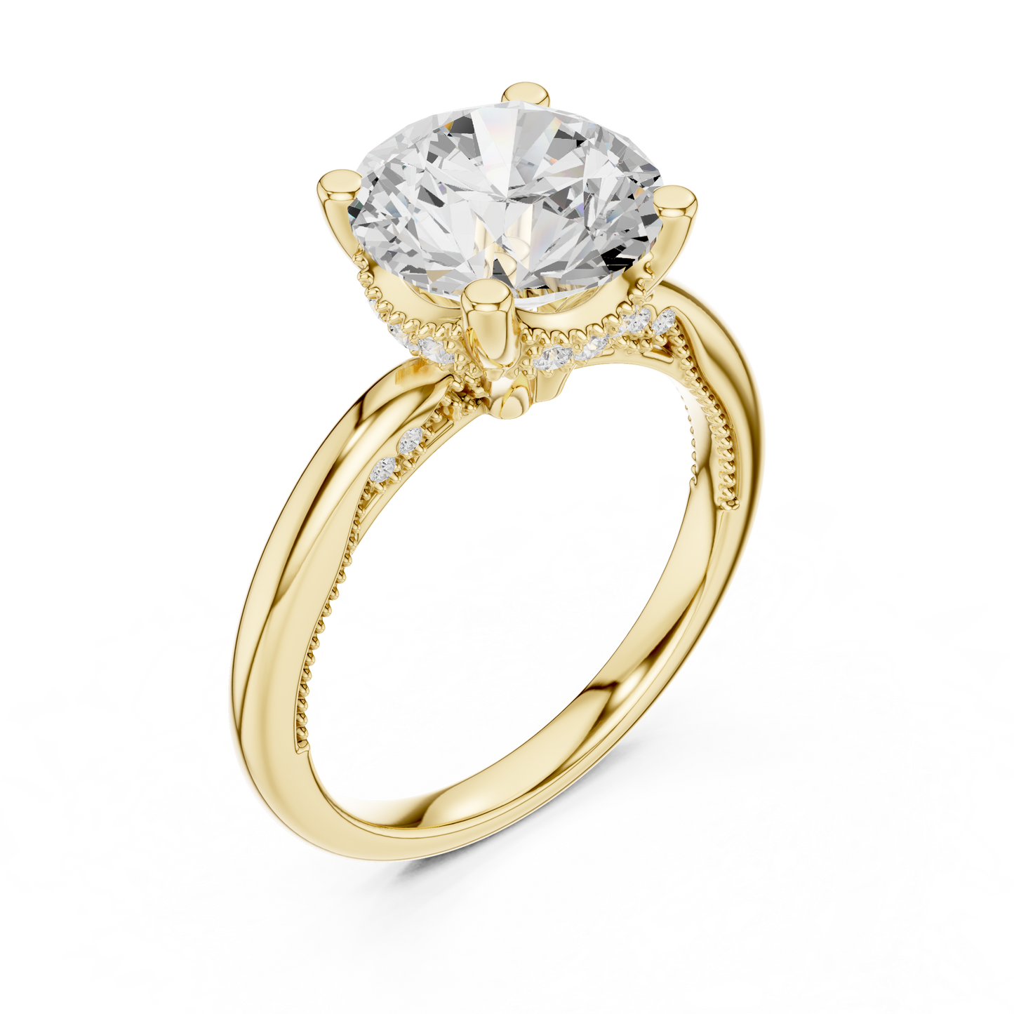 2.63ctw Round-Cut Diamond Solitaire Hidden Halo Engagement Ring | Solid Gold