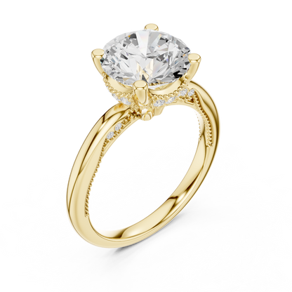 2.63ctw Round-Cut Diamond Solitaire Hidden Halo Engagement Ring | Solid Gold