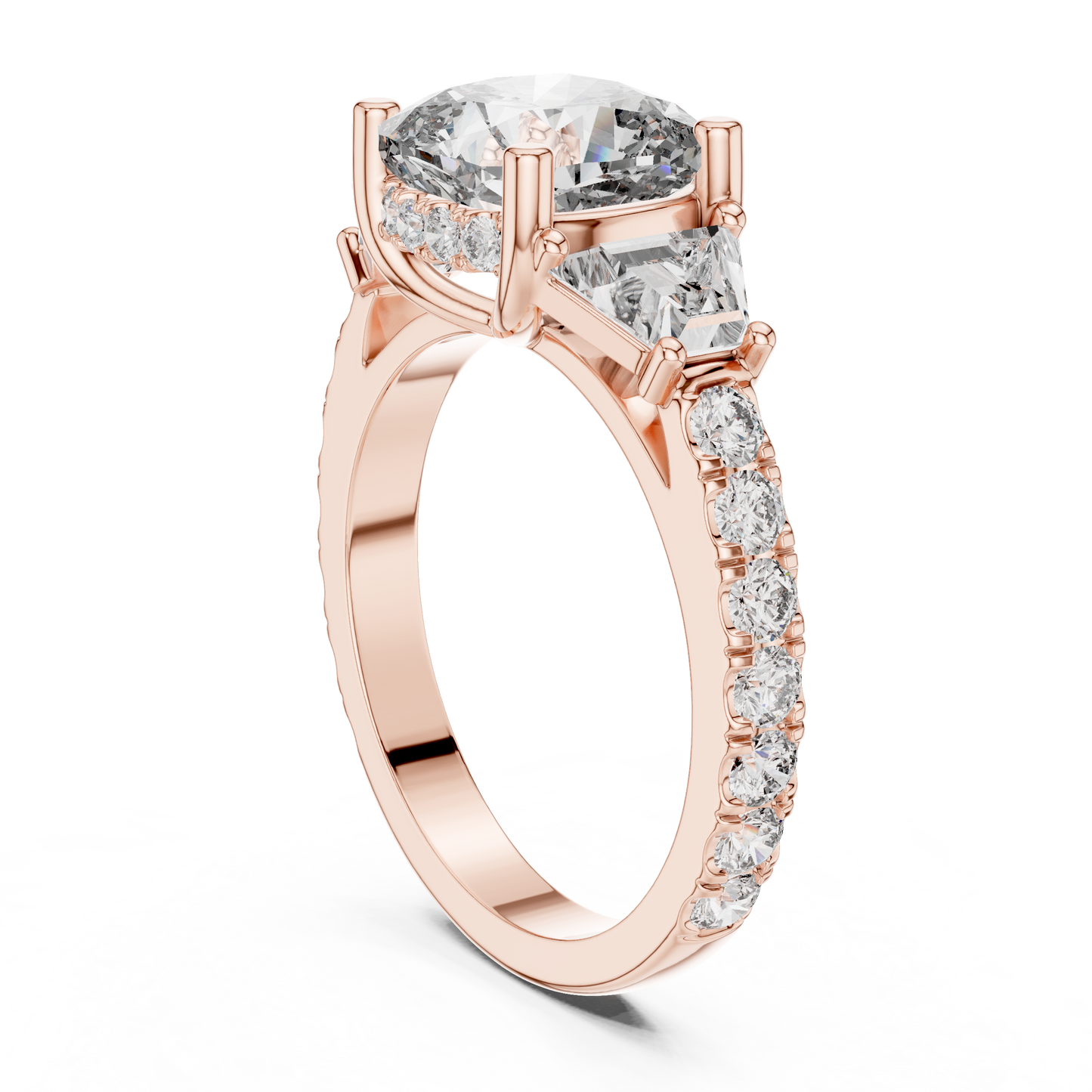 4.96ctw Cushion Diamond Three-Stone Ring Trillion Hidden Halo - Solid Gold