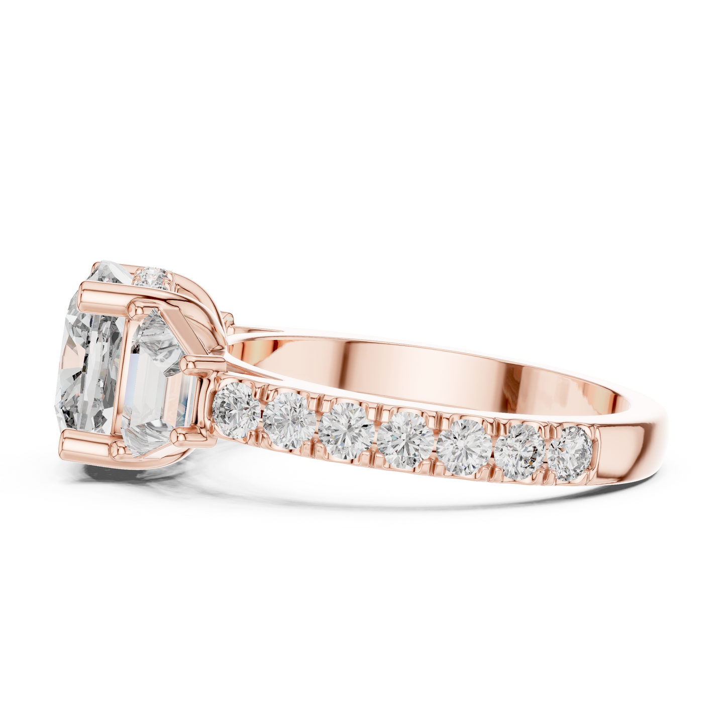 4.96ctw Cushion Diamond Three-Stone Ring Trillion Hidden Halo - Solid Gold