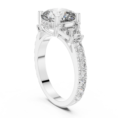4.96ctw Cushion Diamond Three-Stone Ring Trillion Hidden Halo - Solid Gold