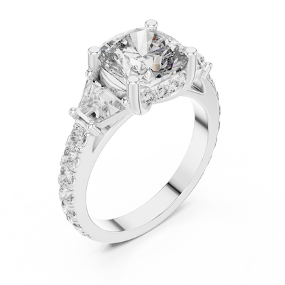 4.96ctw Cushion Diamond Three-Stone Ring Trillion Hidden Halo - Solid Gold