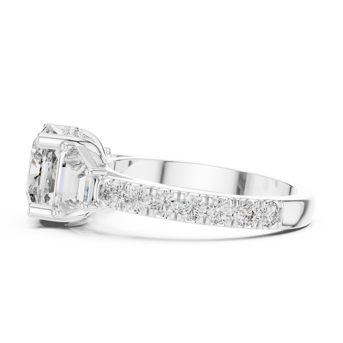 4.96ctw Cushion Diamond Three-Stone Ring Trillion Hidden Halo - Solid Gold