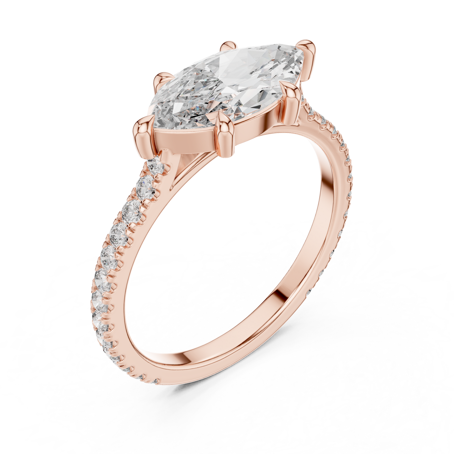 1.89ctw East-West Marquise Diamond Engagement Ring in Yellow Gold