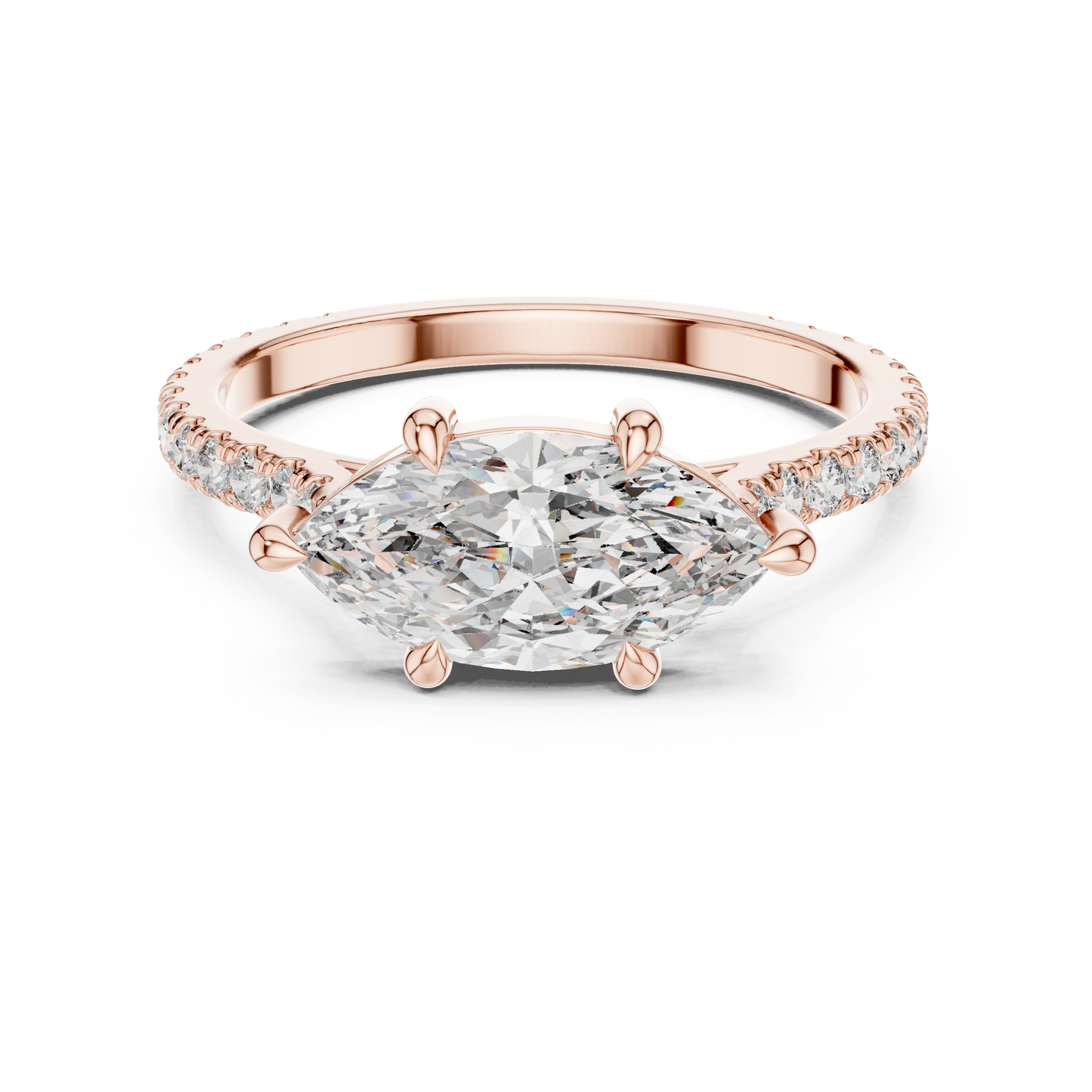 1.89ctw East-West Marquise Diamond Engagement Ring in Yellow Gold