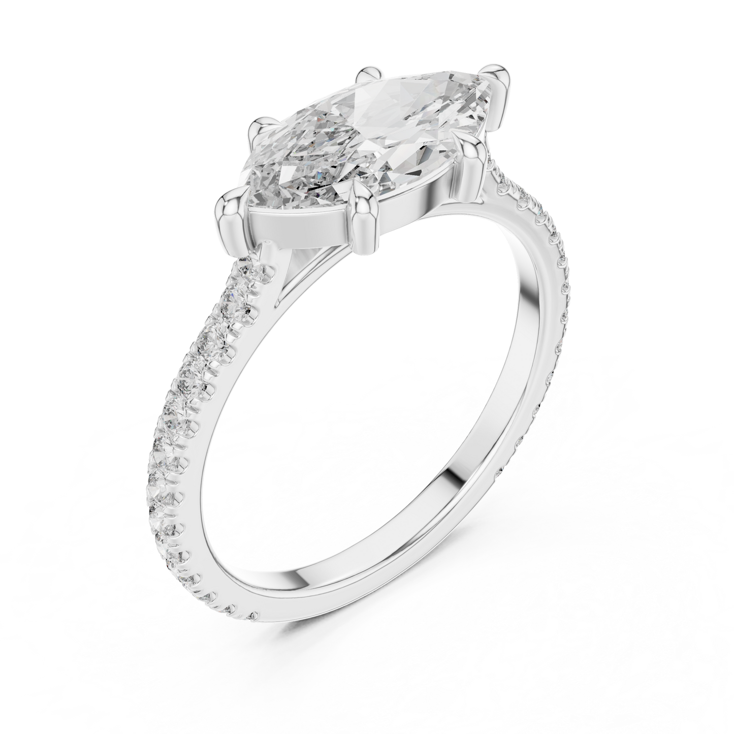 1.89ctw East-West Marquise Diamond Engagement Ring in Yellow Gold