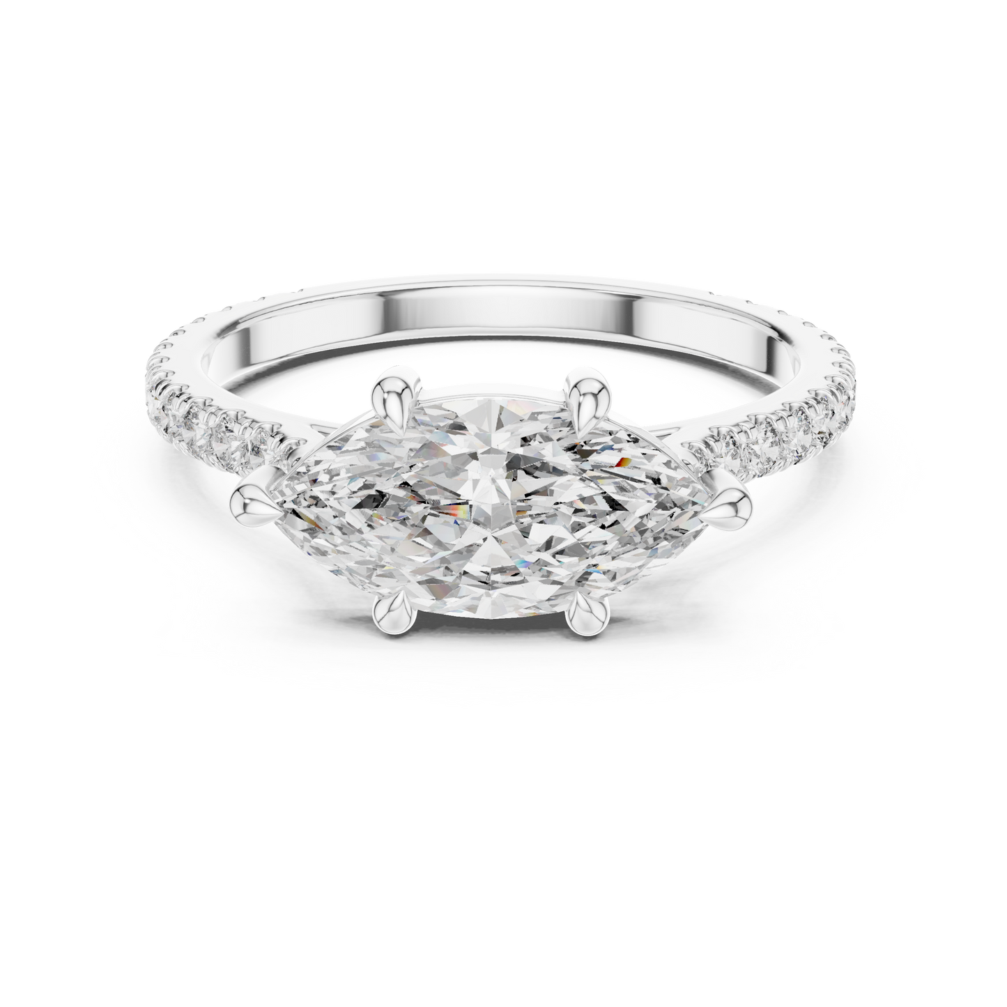 1.89ctw East-West Marquise Diamond Engagement Ring in Yellow Gold