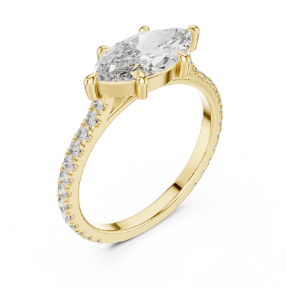 1.89ctw East-West Marquise Diamond Engagement Ring in Yellow Gold