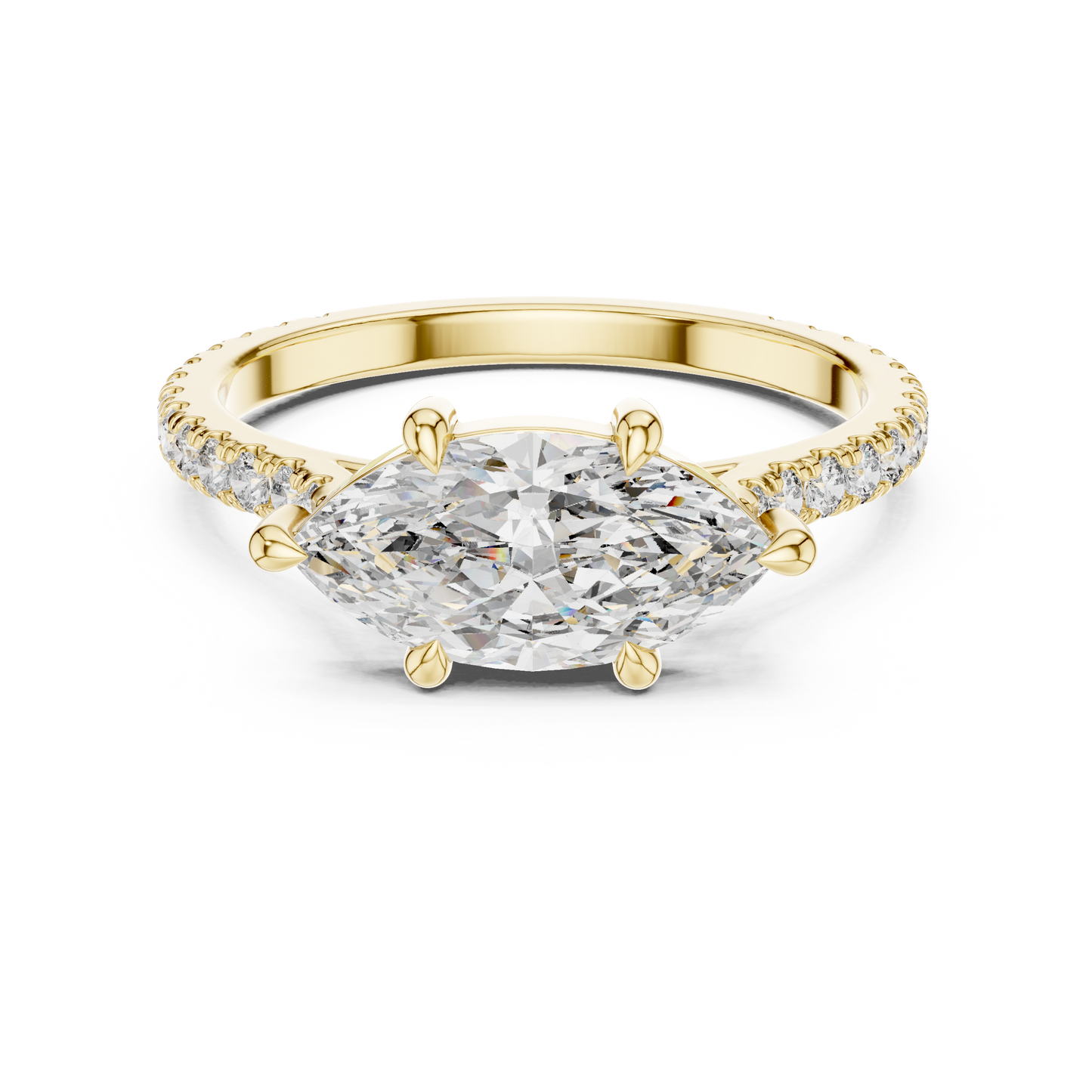 1.89ctw East-West Marquise Diamond Engagement Ring in Yellow Gold
