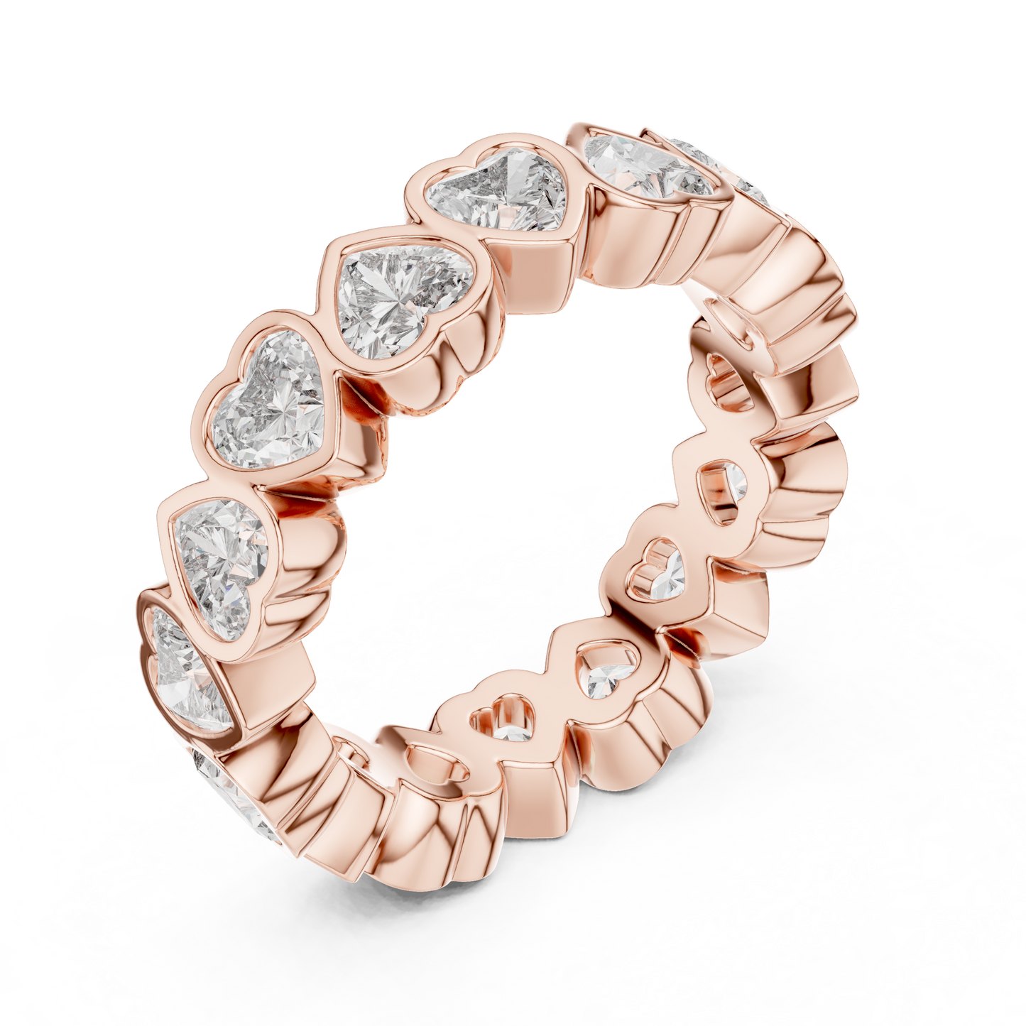 3.68ctw Yellow Gold Heart Diamond Full Eternity Ring | Bezel Set Diamond Band