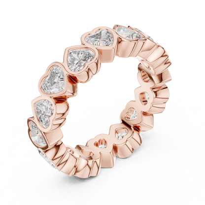 3.68ctw Yellow Gold Heart Diamond Full Eternity Ring | Bezel Set Diamond Band