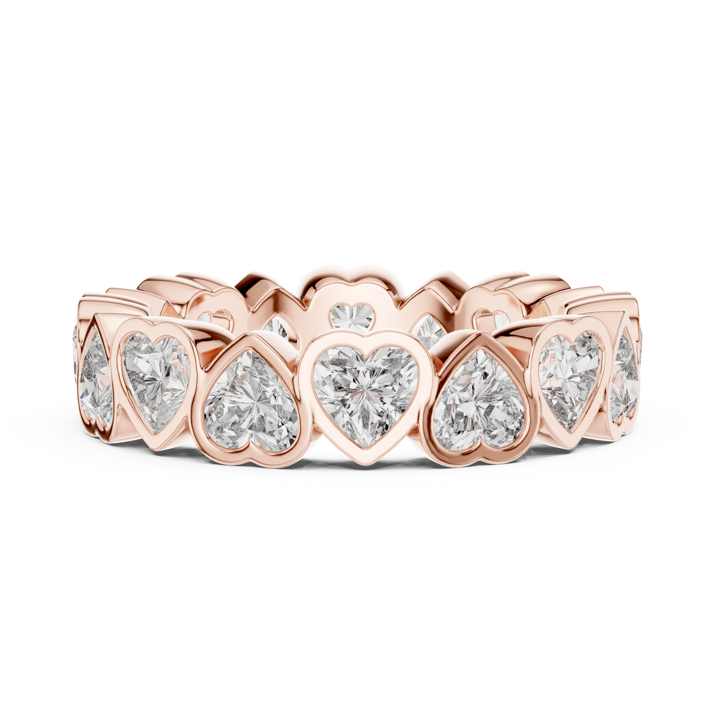 3.68ctw Yellow Gold Heart Diamond Full Eternity Ring | Bezel Set Diamond Band