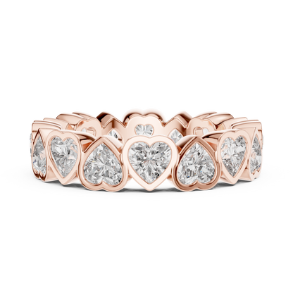 3.68ctw Yellow Gold Heart Diamond Full Eternity Ring | Bezel Set Diamond Band