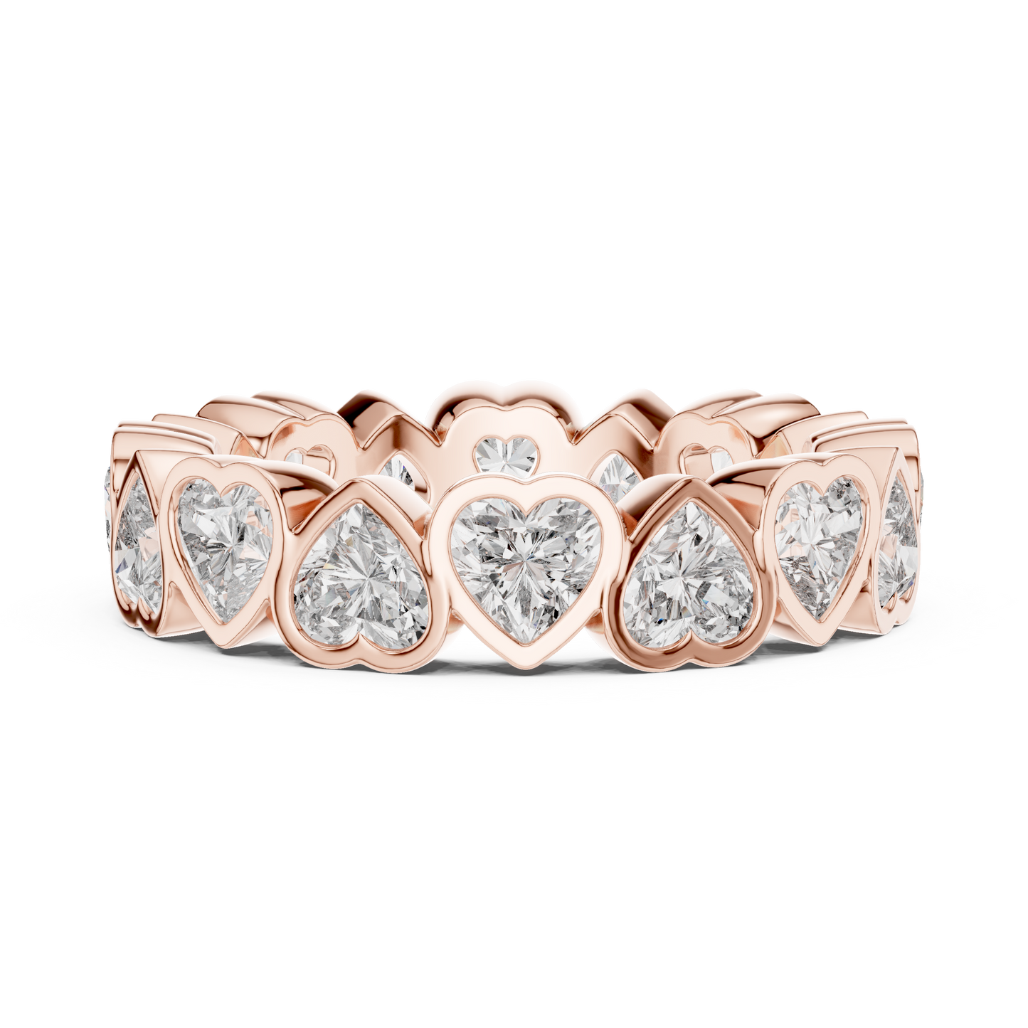 3.68ctw Yellow Gold Heart Diamond Full Eternity Ring | Bezel Set Diamond Band