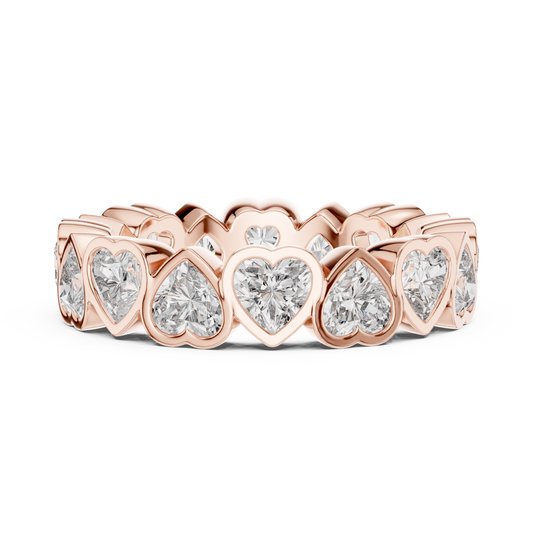 3.68 Carat Yellow Gold Heart Diamond Full Eternity Ring | Bezel Set Diamond Band