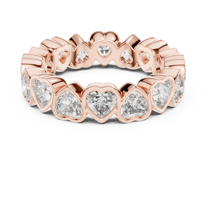 3.68ctw Yellow Gold Heart Diamond Full Eternity Ring | Bezel Set Diamond Band