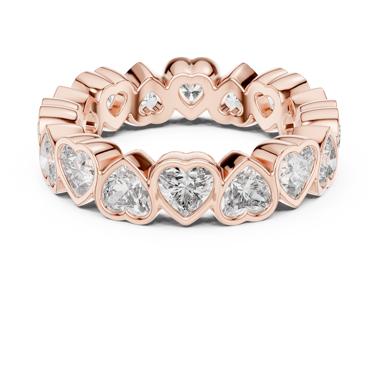 3.68ctw Yellow Gold Heart Diamond Full Eternity Ring | Bezel Set Diamond Band