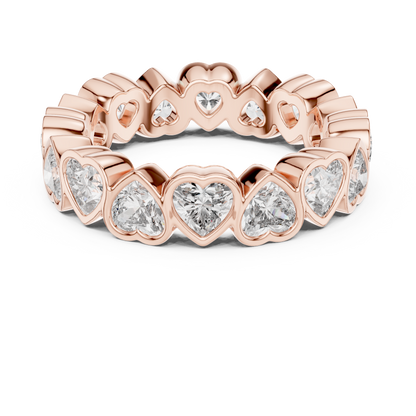 3.68ctw Yellow Gold Heart Diamond Full Eternity Ring | Bezel Set Diamond Band