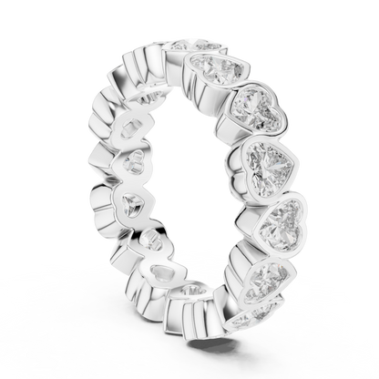 3.68ctw Yellow Gold Heart Diamond Full Eternity Ring | Bezel Set Diamond Band