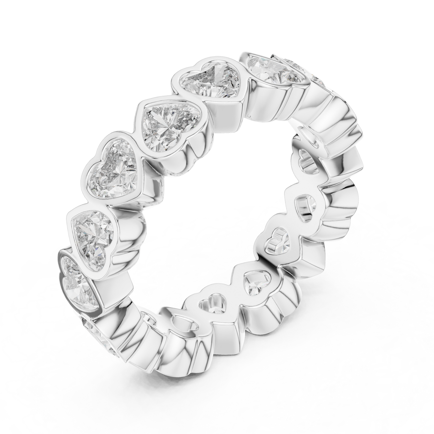 3.68ctw Yellow Gold Heart Diamond Full Eternity Ring | Bezel Set Diamond Band