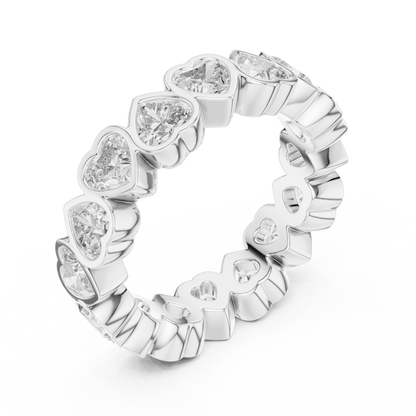 3.68ctw Yellow Gold Heart Diamond Full Eternity Ring | Bezel Set Diamond Band