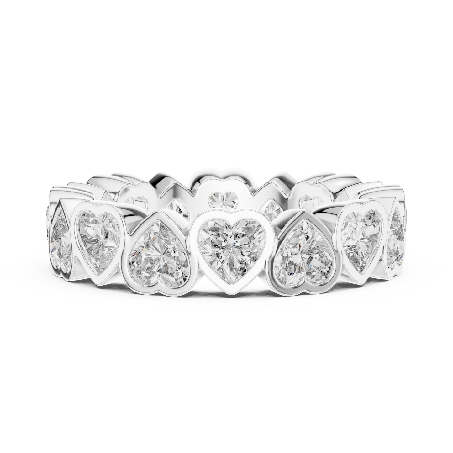 3.68ctw Yellow Gold Heart Diamond Full Eternity Ring | Bezel Set Diamond Band