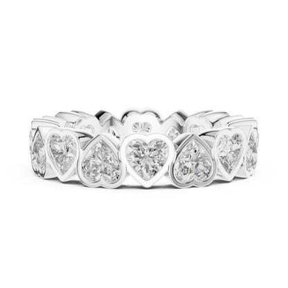 3.68ctw Yellow Gold Heart Diamond Full Eternity Ring | Bezel Set Diamond Band
