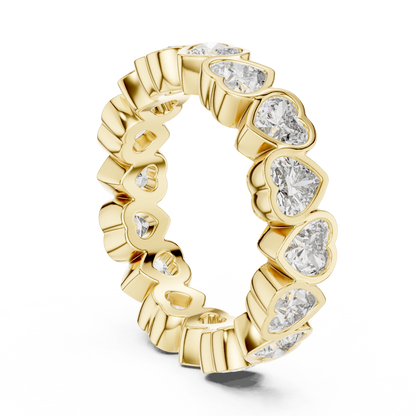 3.68ctw Yellow Gold Heart Diamond Full Eternity Ring | Bezel Set Diamond Band