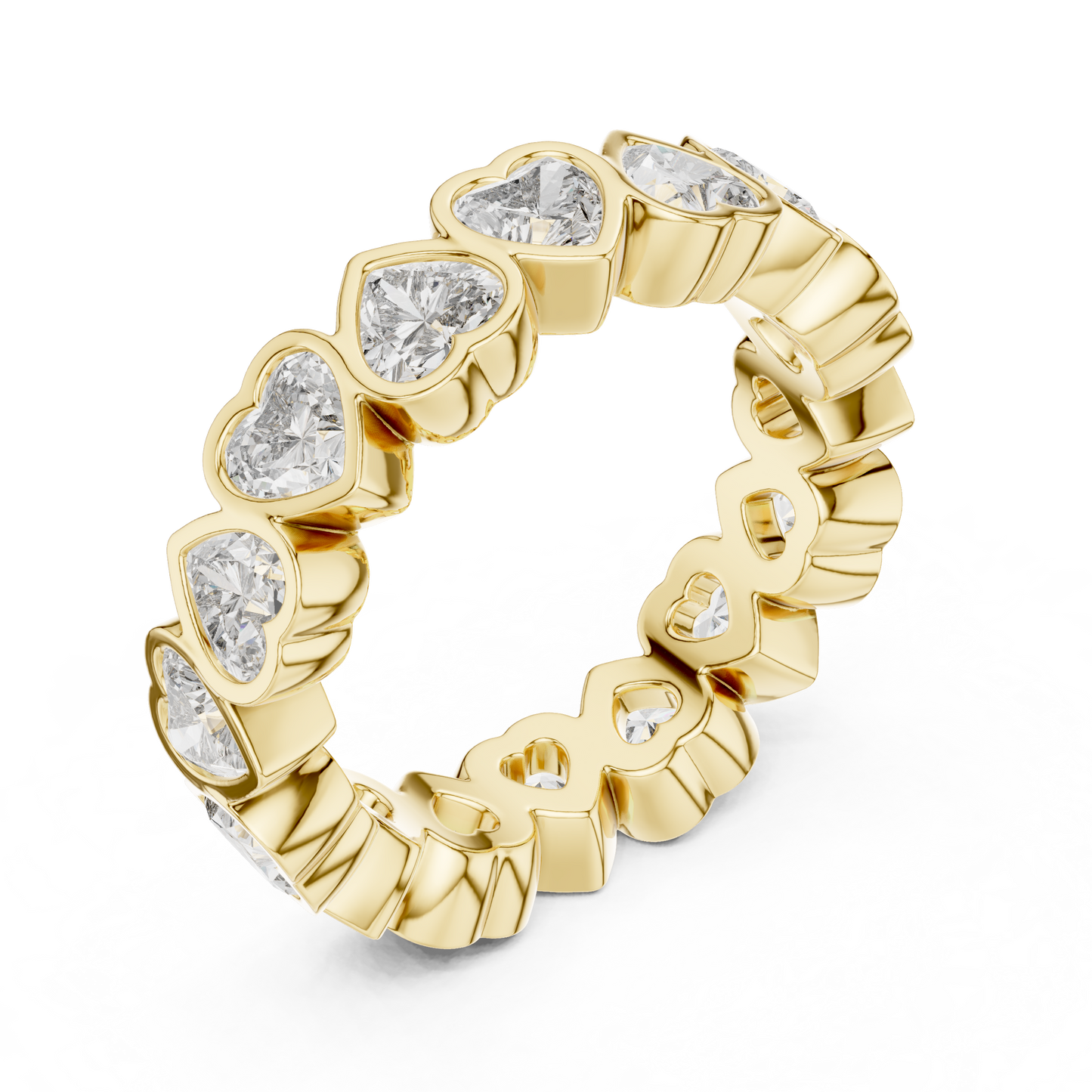 3.68ctw Yellow Gold Heart Diamond Full Eternity Ring | Bezel Set Diamond Band