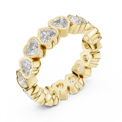 3.68ctw Yellow Gold Heart Diamond Full Eternity Ring | Bezel Set Diamond Band