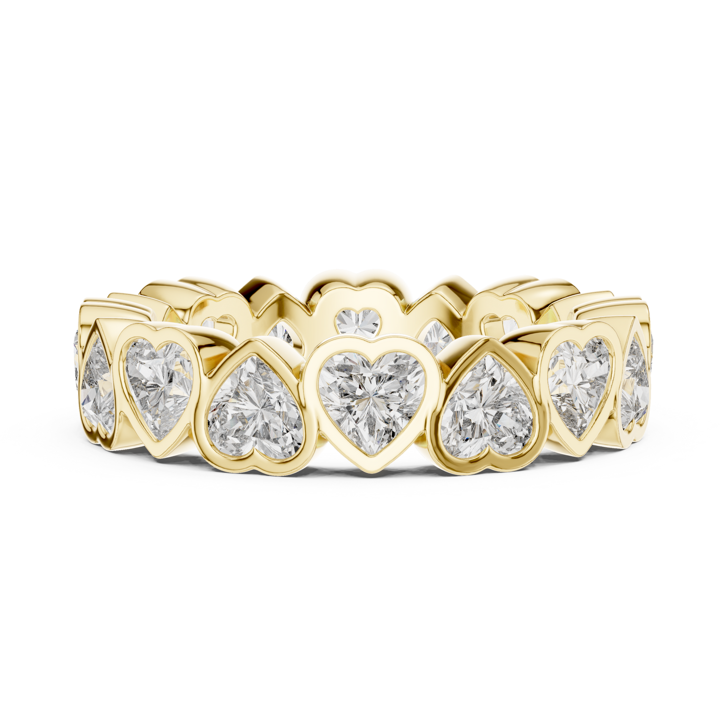 3.68ctw Yellow Gold Heart Diamond Full Eternity Ring | Bezel Set Diamond Band
