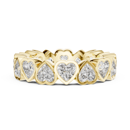 3.68 Carat Yellow Gold Heart Diamond Full Eternity Ring | Bezel Set Diamond Band