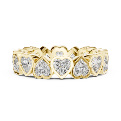 3.68ctw Yellow Gold Heart Diamond Full Eternity Ring | Bezel Set Diamond Band