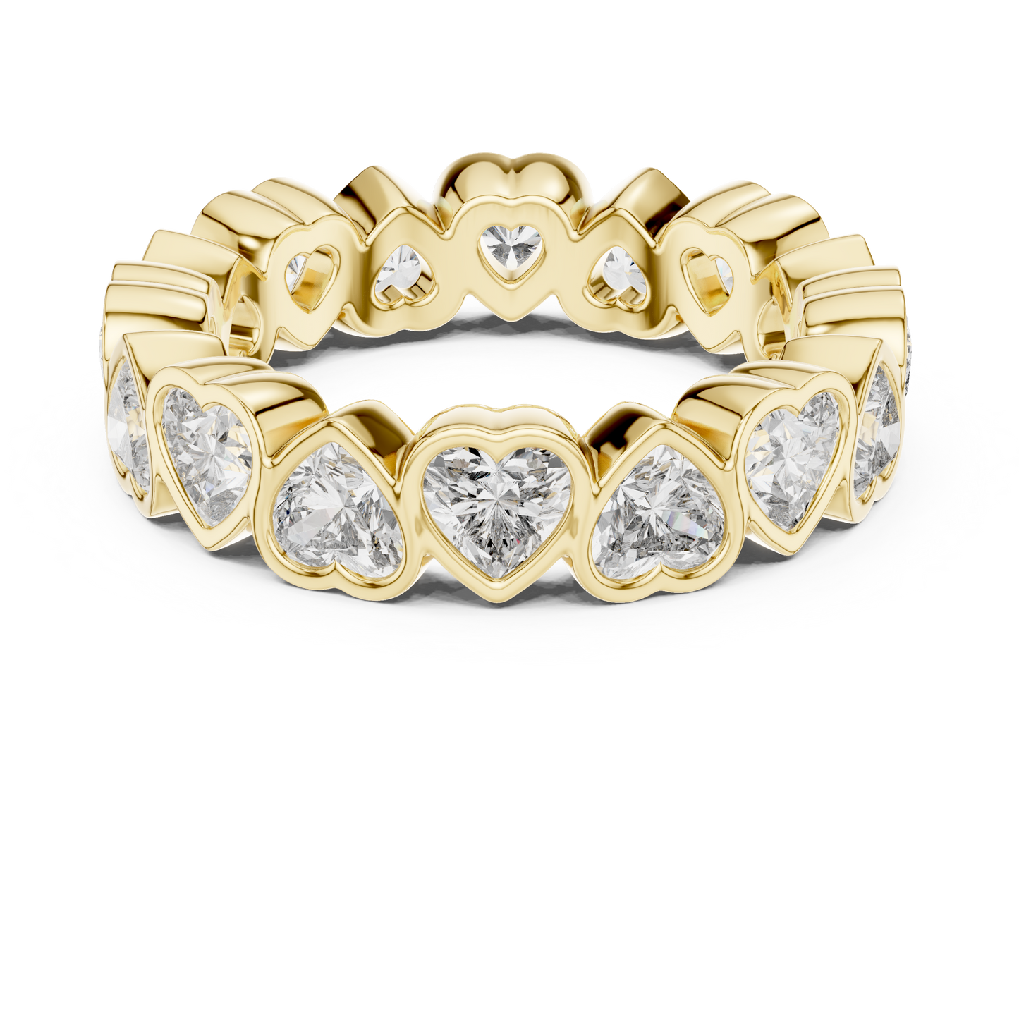 3.68ctw Yellow Gold Heart Diamond Full Eternity Ring | Bezel Set Diamond Band