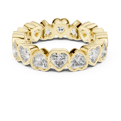 3.68ctw Yellow Gold Heart Diamond Full Eternity Ring | Bezel Set Diamond Band