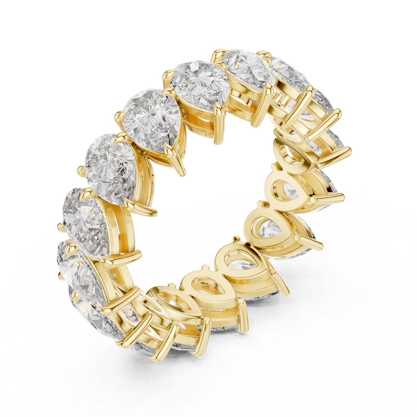 6.4ctw Yellow Gold Pear Diamond Full Eternity Ring | Bezel Set Diamond Band