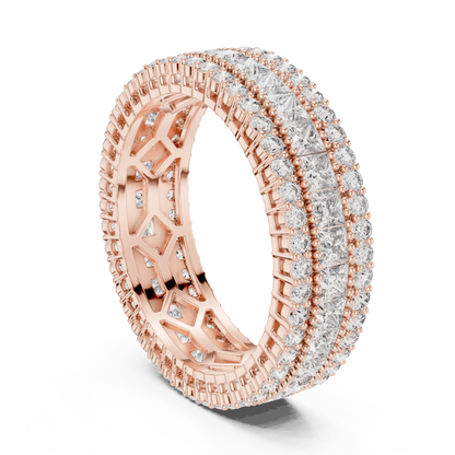 3.18ctw Princess Cut and Round Diamond Multi-Row Eternity Band in Yellow Gold