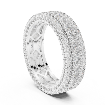 3.18ctw Princess Cut and Round Diamond Multi-Row Eternity Band in Yellow Gold