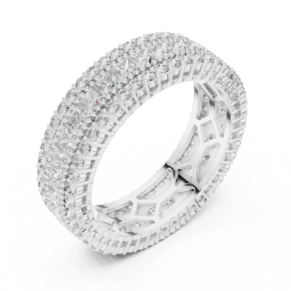 3.18ctw Princess Cut and Round Diamond Multi-Row Eternity Band in Yellow Gold