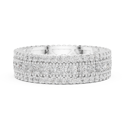 3.18ctw Princess Cut and Round Diamond Multi-Row Eternity Band in Yellow Gold