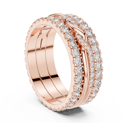 1.41ctw Round Diamond Multi-Row Interwoven Statement Ring - Solid Gold