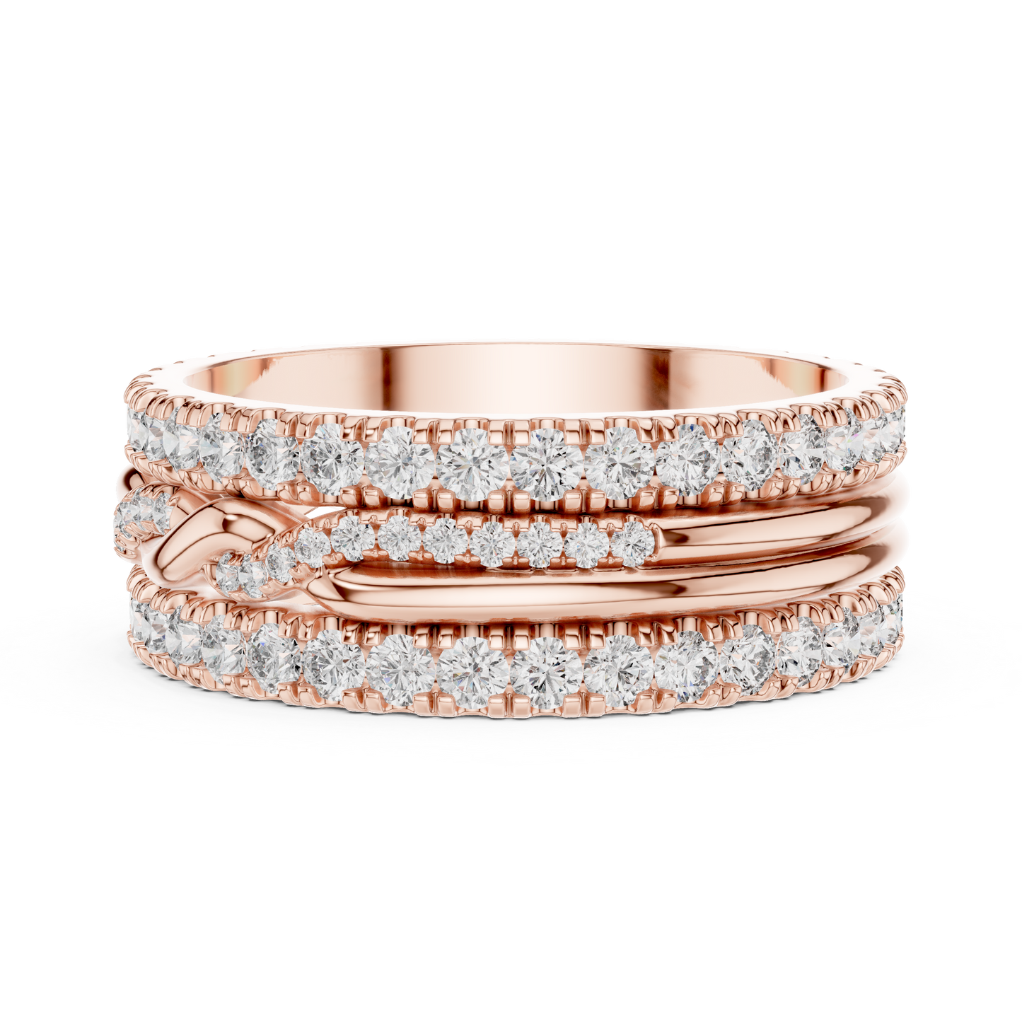 1.41ctw Round Diamond Multi-Row Interwoven Statement Ring - Solid Gold