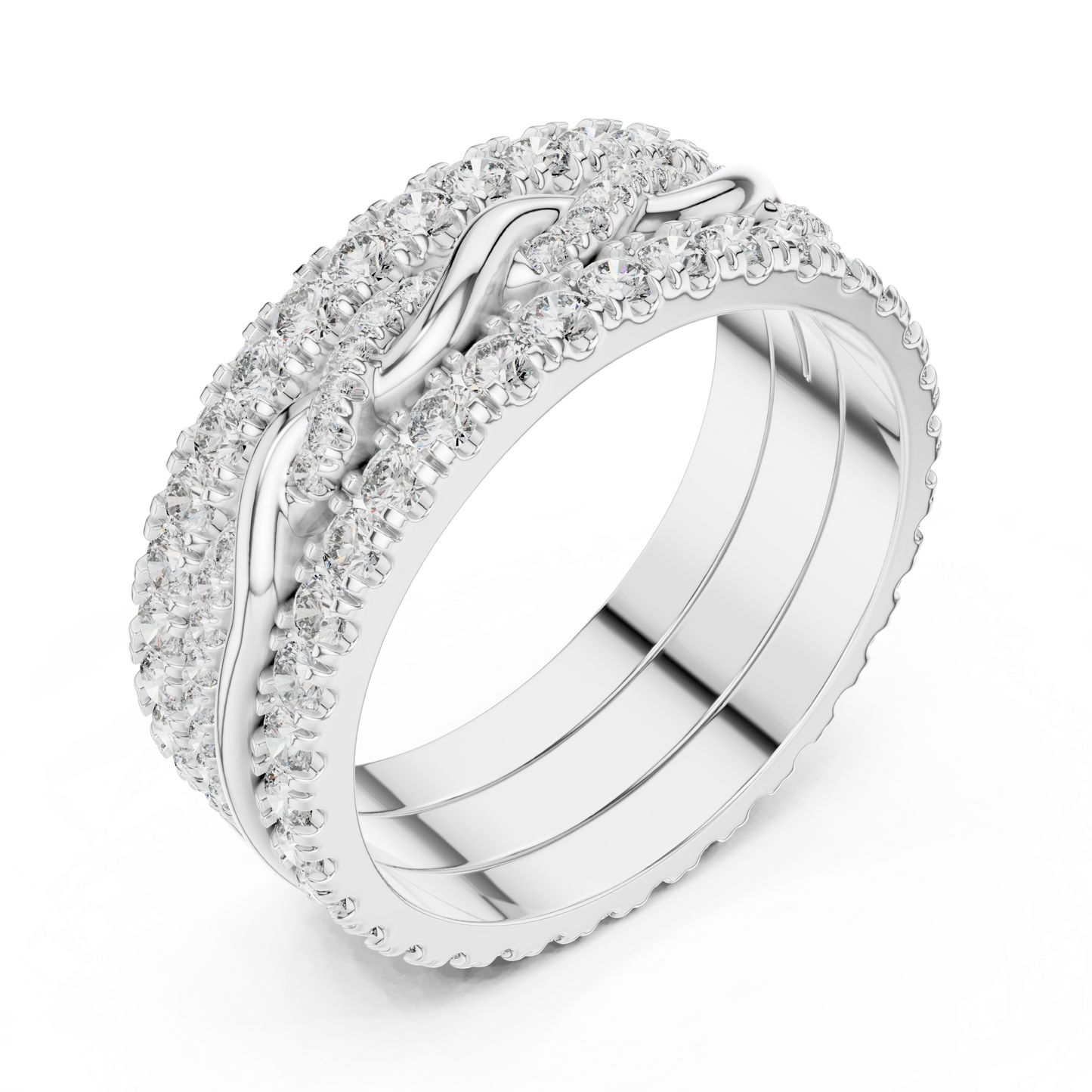 1.41ctw Round Diamond Multi-Row Interwoven Statement Ring - Solid Gold