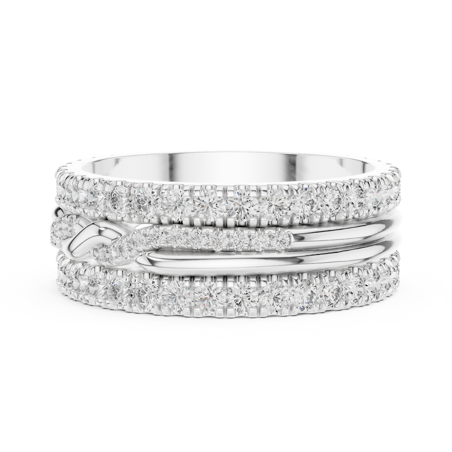 1.41ctw Round Diamond Multi-Row Interwoven Statement Ring - Solid Gold
