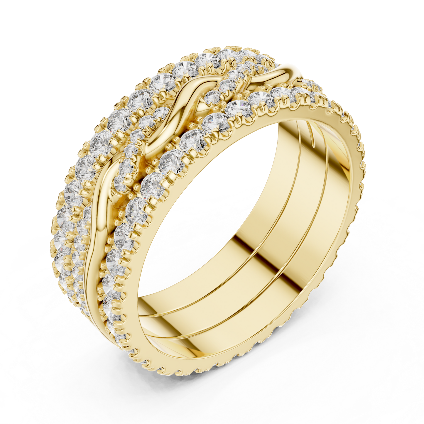1.41ctw Round Diamond Multi-Row Interwoven Statement Ring - Solid Gold